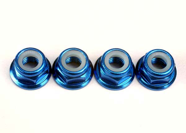 Traxxas Nuts, 5mm flanged nylon locking (aluminum, blue) (10)