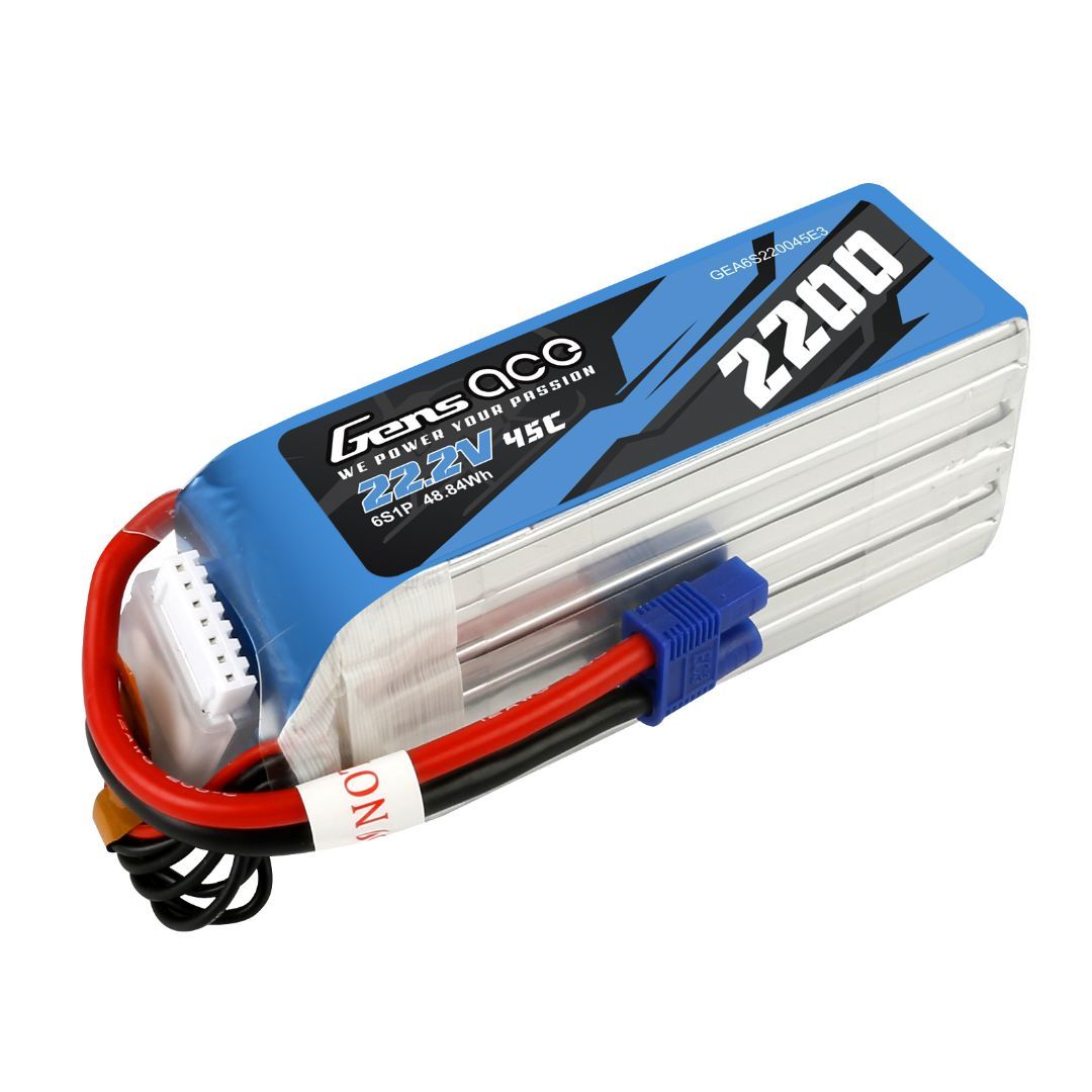 Gens Ace 22.2V 6S 2200mAh 45C LiPo Battery - EC3 Plug