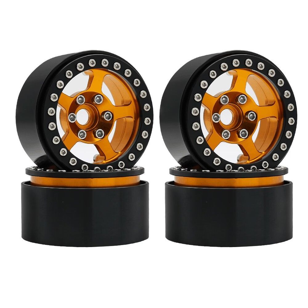 Hobby Details 1.9\" Aluminum Wheel-5 Stars(4)(Black Light Golden