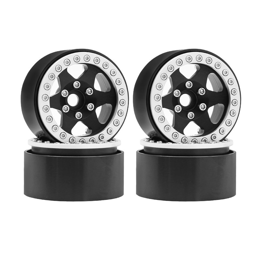 Hobby Details 1.9\"Aluminum Wheels-6 Star (4) Black/Silver Ring