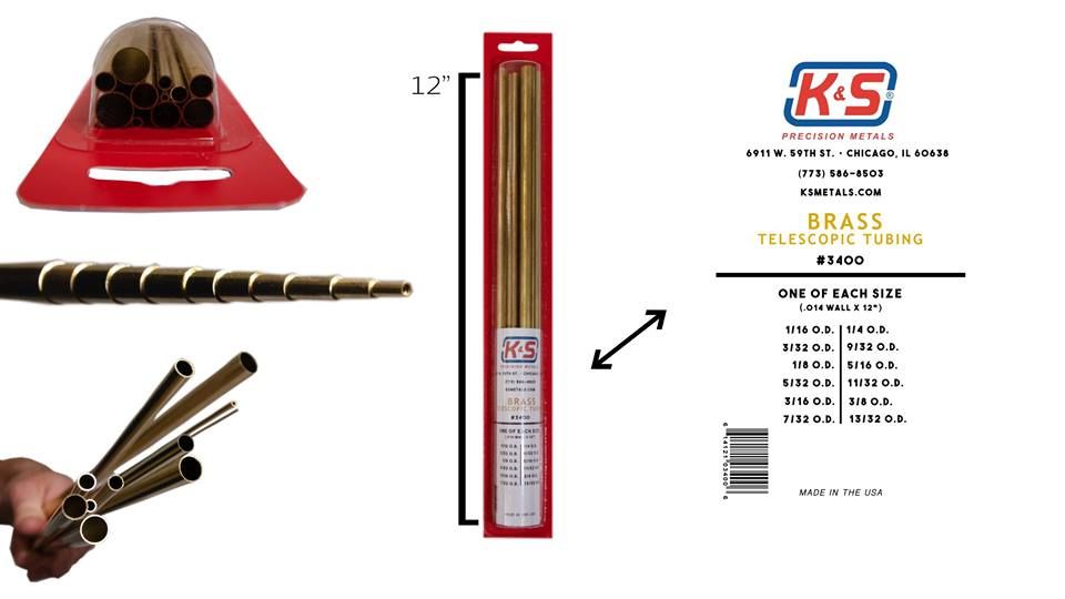 BRASS TELESOPIC TUBING (.014 WALL X 12\") 12PCS (1/16\" - 13/32\