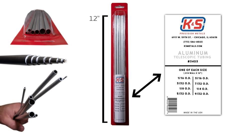 Alumin TELESOPIC TUBING (.014 WALL X 12\") 12PCS (1/16\" - 9/32\