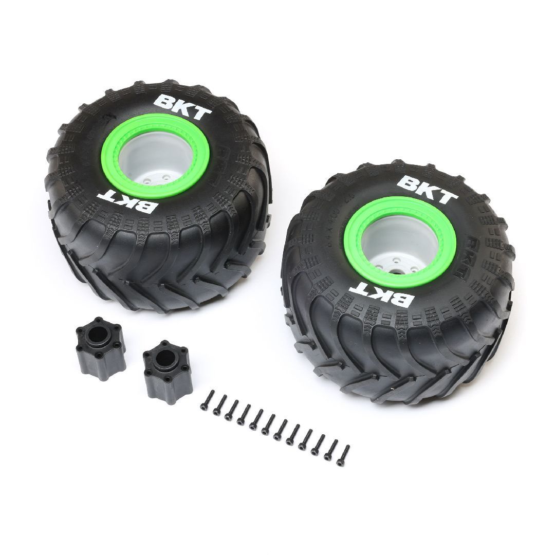 Losi BKT 2.6\" MT Tire, Med, Premount, Green (2):LMT 2.0