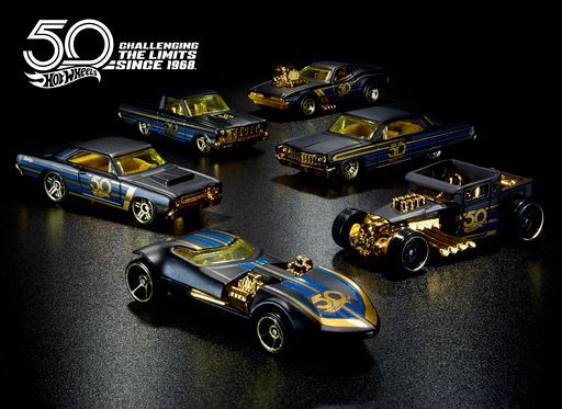 Hot Wheels! 50th Aniversary Black/Gold Diecast Cars Assorted