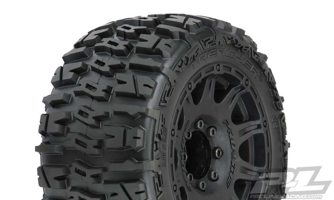 Pro-Line Trencher LP 3.8\" All Terrain Tires Mounted on Raid