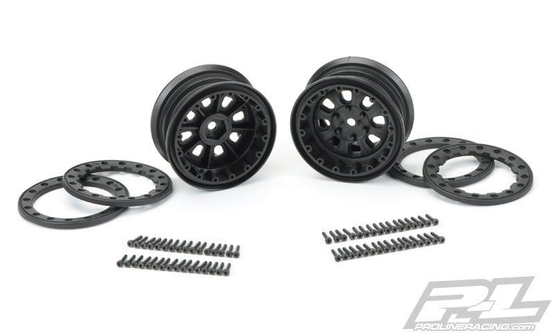 Pro-Line Denali 2.2\" Blk/Blk Bead-Loc F/R Crawler Wheels (2)