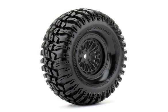 Cross 1/10 Crawler Tires Mounted on Black 1.9\" Wheels, 12mm Hex