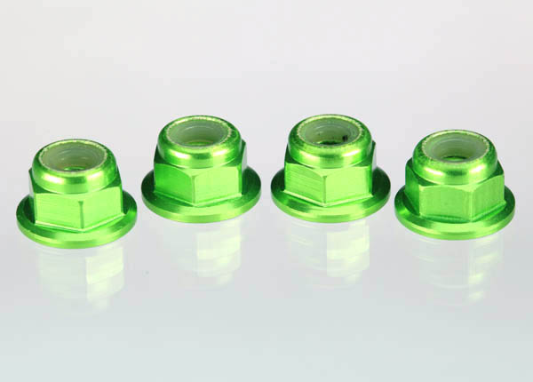 Traxxas 4mm Aluminum Flanged Serrated Nuts (Green) (4)