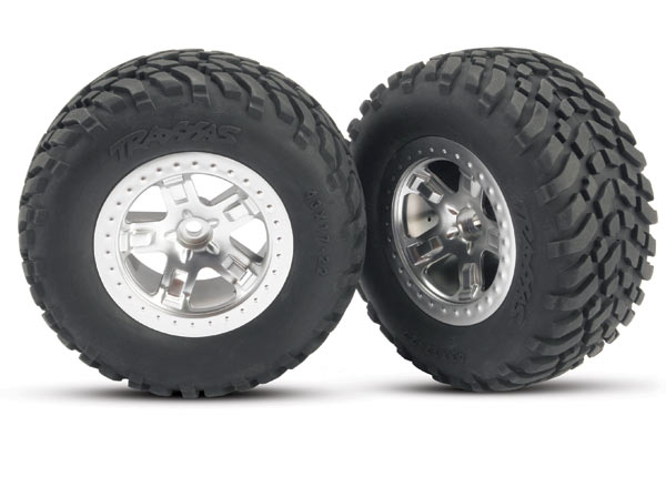 Traxxas Tire & Wheels, Assembled, Glued. (SCT Satin Chrome, Bead