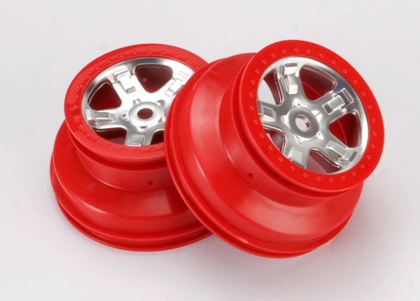 Traxxas Wheels, Sct Satin Chrome With Red Beadlock, Dual Profile