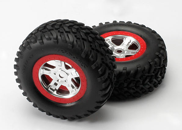 TraxxasTires & wheels, assembled, glued (SCT Satin Chrome, Red b