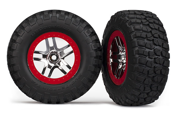 Tires & wheels, assembled, glued (SCT Split-Spoke chrome, red be