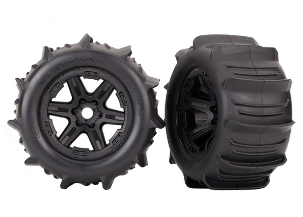 Traxxas Tires & wheels, assembled, glued (black Carbide 3.8\" wh
