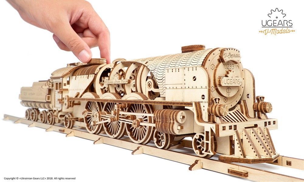 UGears V-Express Steam Train with Tender - 538 pieces (Advanced